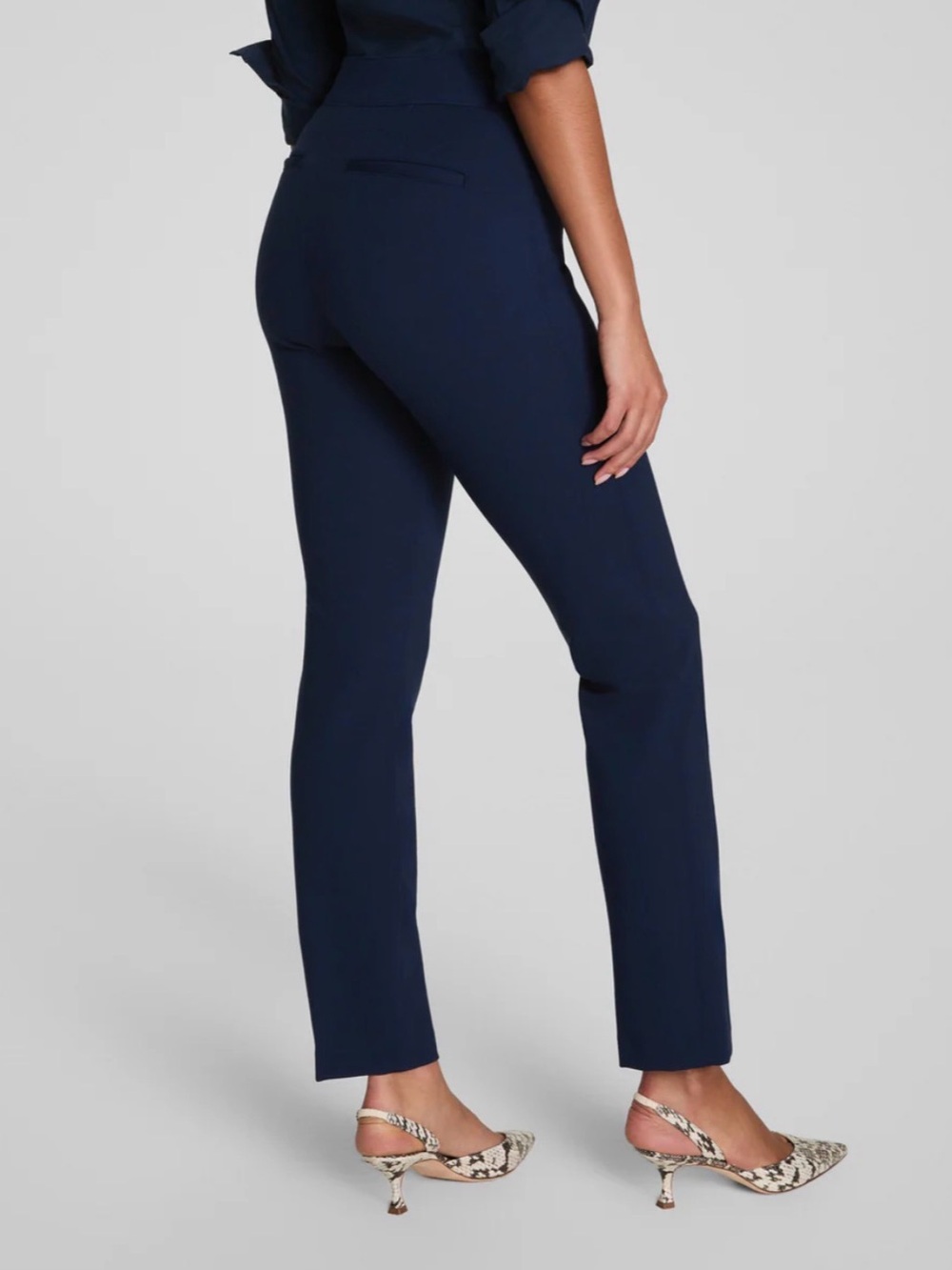 SPANX Navy Slim- Straight Pull-On Pants - Picture 2 of 3